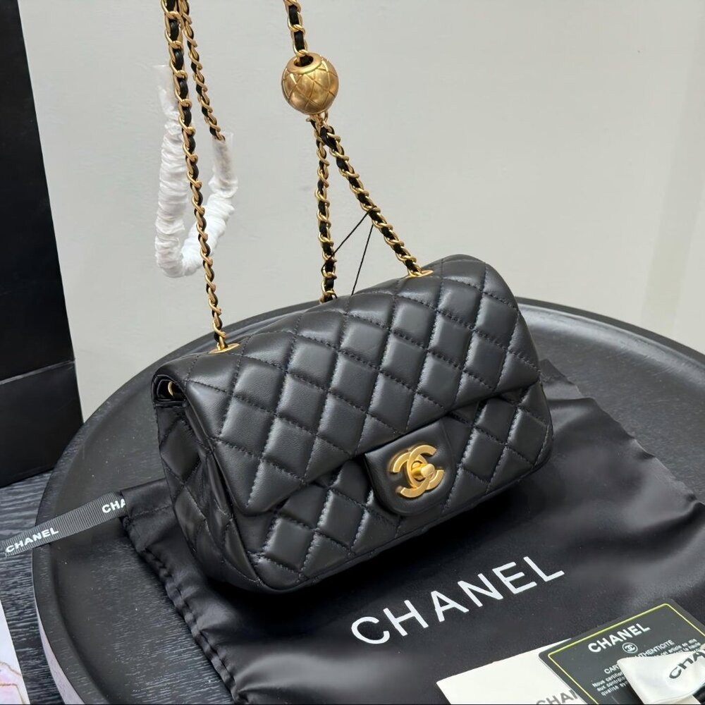 Chanel Mini Black Lambskin Rectangular Pearl Crus… - image 2